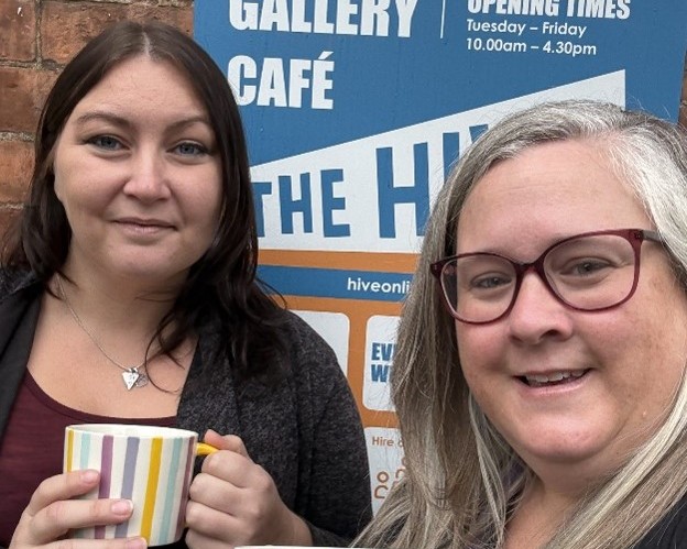 Nikki Winmill and Leanne Macpherson outside the Community Foundation for Staffordshire & Shropshire's Shrewsbury office